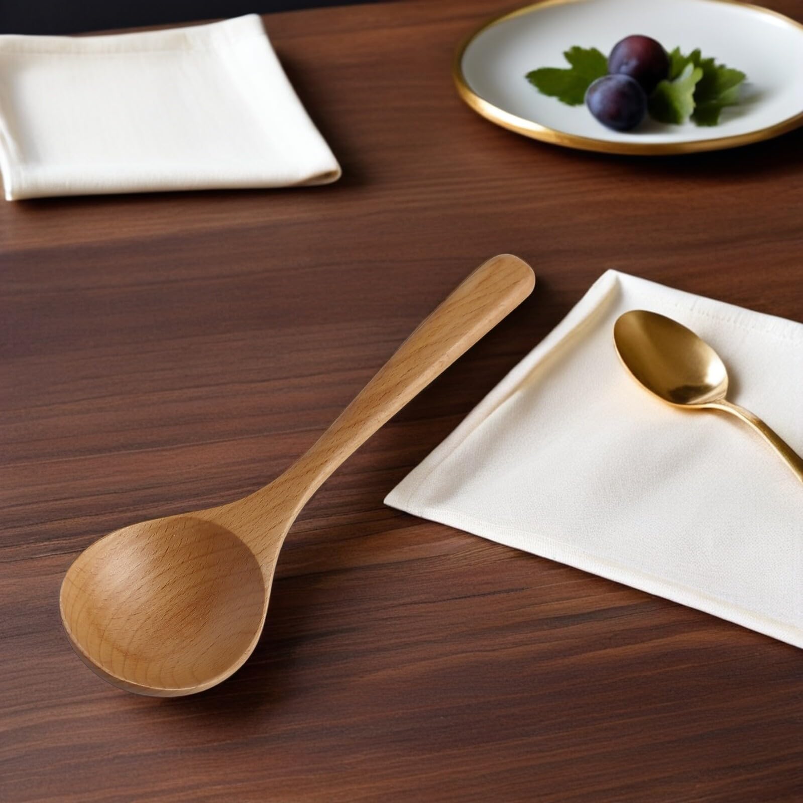 4 Piezas Cucharas de Madera Resistentes al Calor de Sopa y Cocina con Mango Ergonómico Cucharones Largos para Guisos Gachas y Ollas Calientes