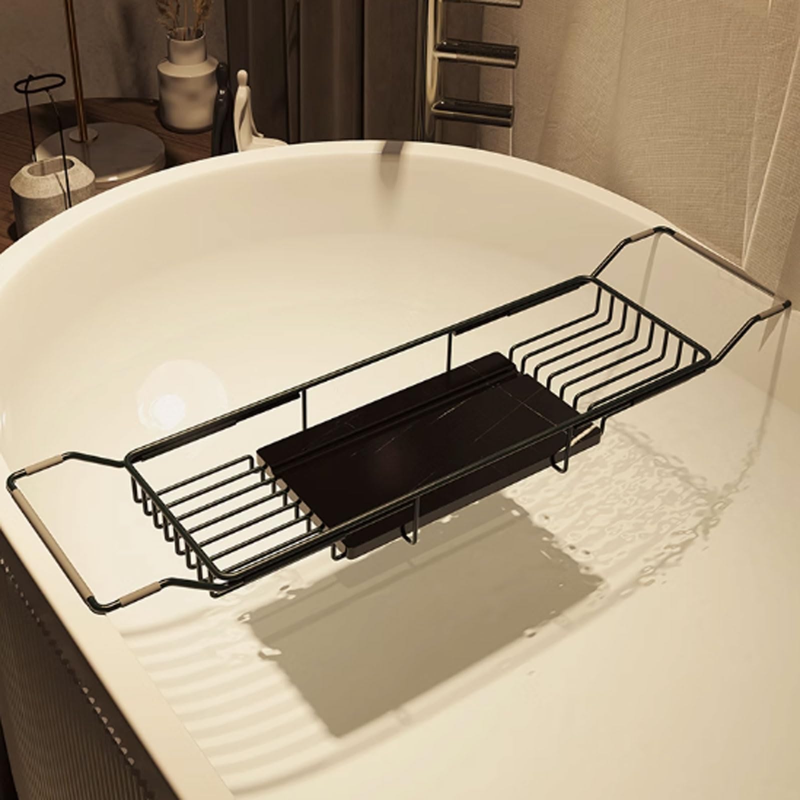 JKJZSALJ Adjustable Bathtub Caddy Tray - Expandable Shelf For Tablet Phone Wine Glass & Candles - Waterproof Stainless Steel Spa For Relaxation & Luxury-Gold C-69-90Cm,Black B-69