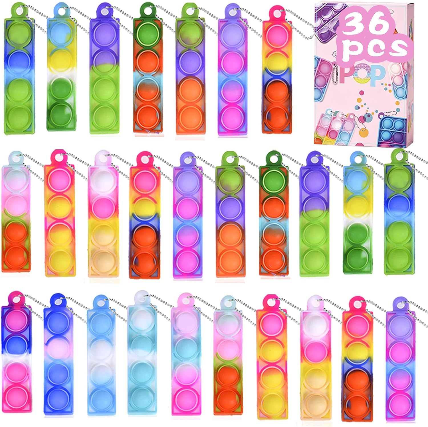 36Pcs Party Favors for Kids Easter Eggs Fillers Easter Basket Stuffers Sensory Fidget Toys Bulk Mini Pop it Keychain Stocking Stuffers Kid Birthday Gifts Classroom Prizes Box Goodie Bag Stuffers