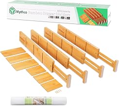 Adjustable Bamboo Drawer Dividers with Inserts and Liner, Expandable Drawer Organizer for Kitchen Large Utensils, Office Desk, Bedroom Dressers, Nightstand and Bathroom Vanity (17-22 in)