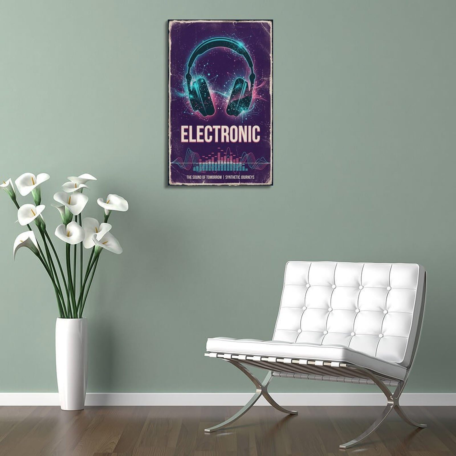 XKUGA Poster con stampa su tela con musica elettronica e nebulosa con cuffie e galassie, decorazione artistica da parete moderna, ideale per la famiglia, la grotta degli uomini, la sala giochi, la