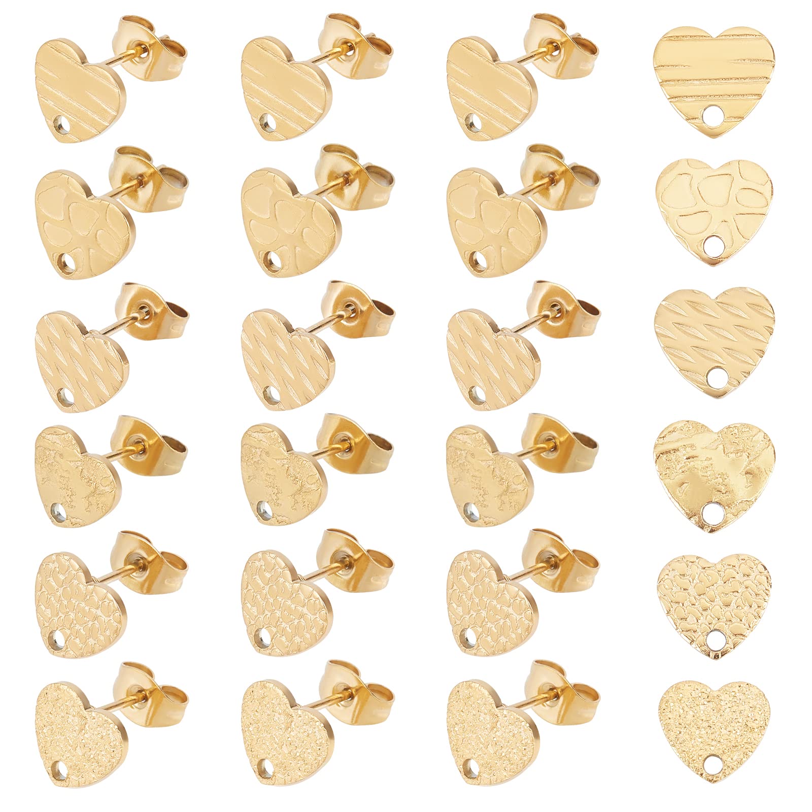 UNICRAFTALEUNICRAFTALE 24 pieza de Pendientes de Tuerca Chapados Al Vacío En Forma de Corazón Dorado 304 pendientes de Acero Inoxidable con Tuercas de Oreja Y Orificio Componentes de Pendientes Hipoalergénicos