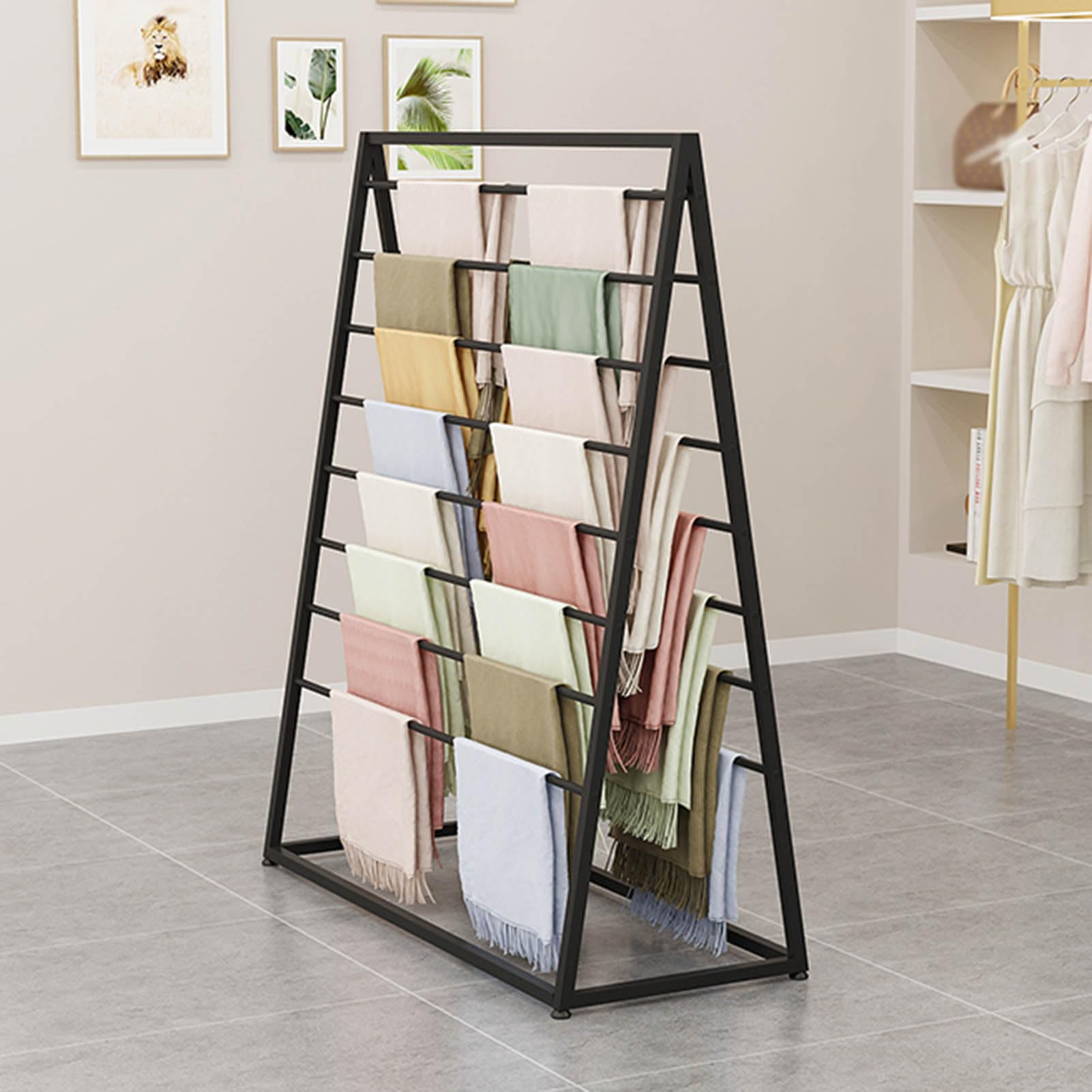 Expositor de pie para Bufandas y Corbatas, Colgador Multifuncional para Cinturones y chales, Expositor Comercial para pañuelos, Perchero Multifuncional para Toallas y Pantalones de Traje