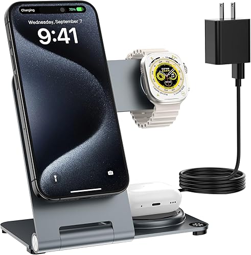 Estación de carga inalámbrica 3 en 1, cargador inalámbrico rápido portátil para iPhone 1514131211XrX8Plus8 Plus8 Soporte de cargador de teléfono
