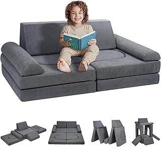 VEVOR Modular Kids Play Couch, Toddler Sofa Bed, Kids Chair Seat Playroom Furniture, Grey