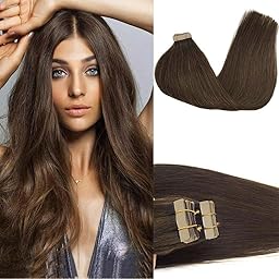 GOO GOO Tape in Hair Extensions Human Hair, 20pcs 50g 20inch, Chocolate Brown Real Remy Hair Extensions Seamless Straight Human Hair Extensions
