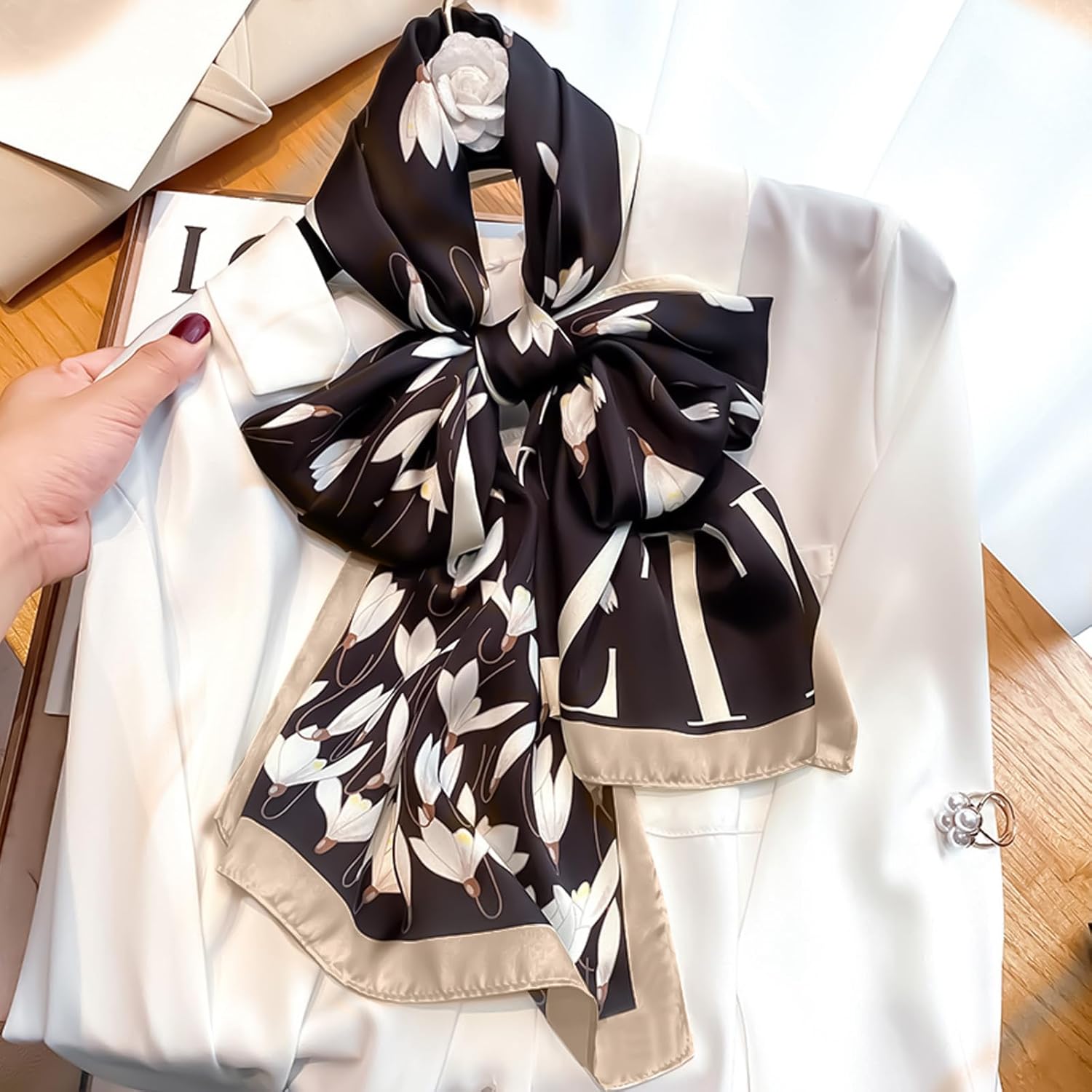 Sciarpa Donna Fiore Stampato - Scialle Lungo Morbido, 180x100cm - Foto 6