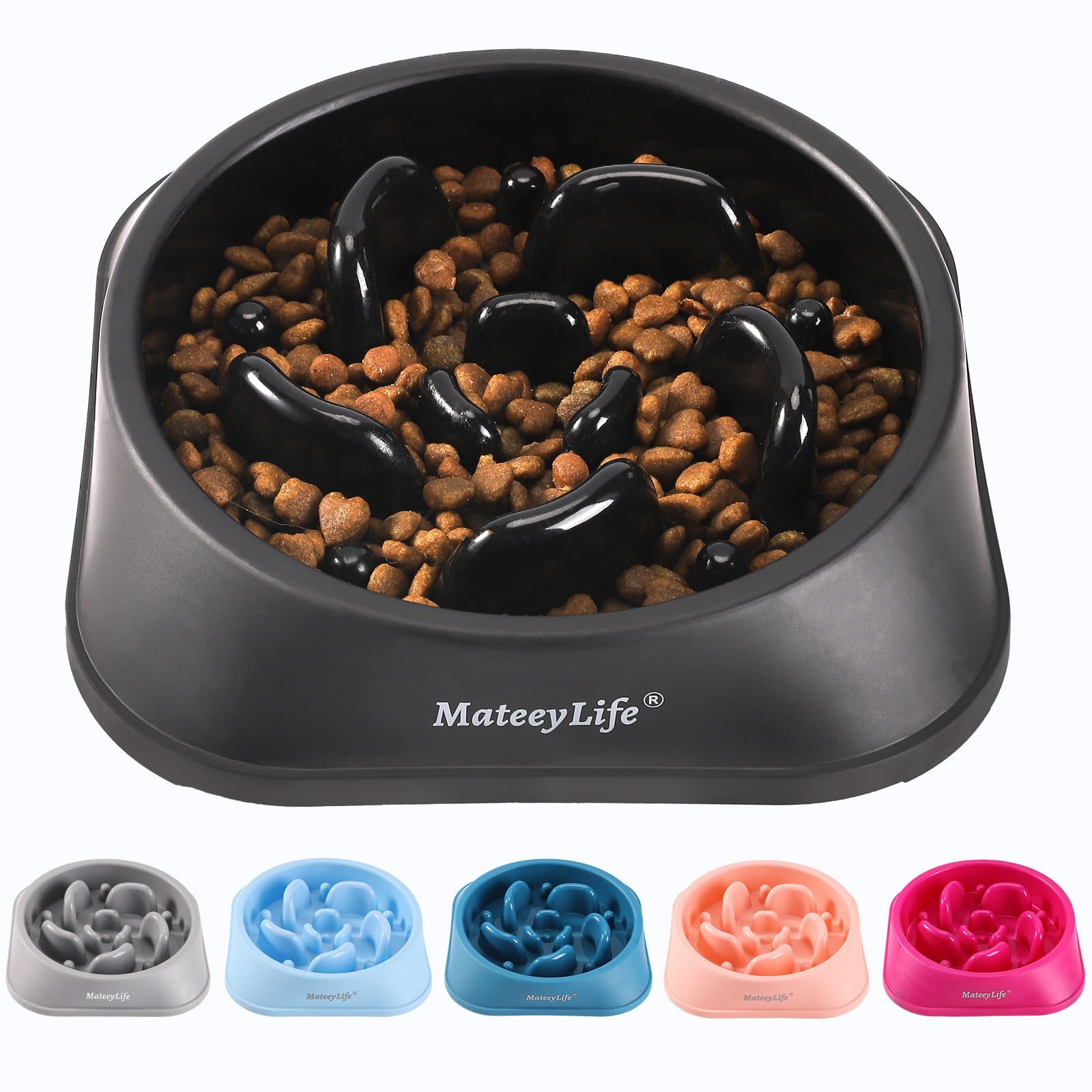 MateeyLife Slow Feeder Dog Bowls, Anti-Choking Puzzle Dog Food Bowls, Anti-Slip Interactive Feeding Slow Down Eating, Bloat Stop Maze Dishes for Medium Large Breeds Black