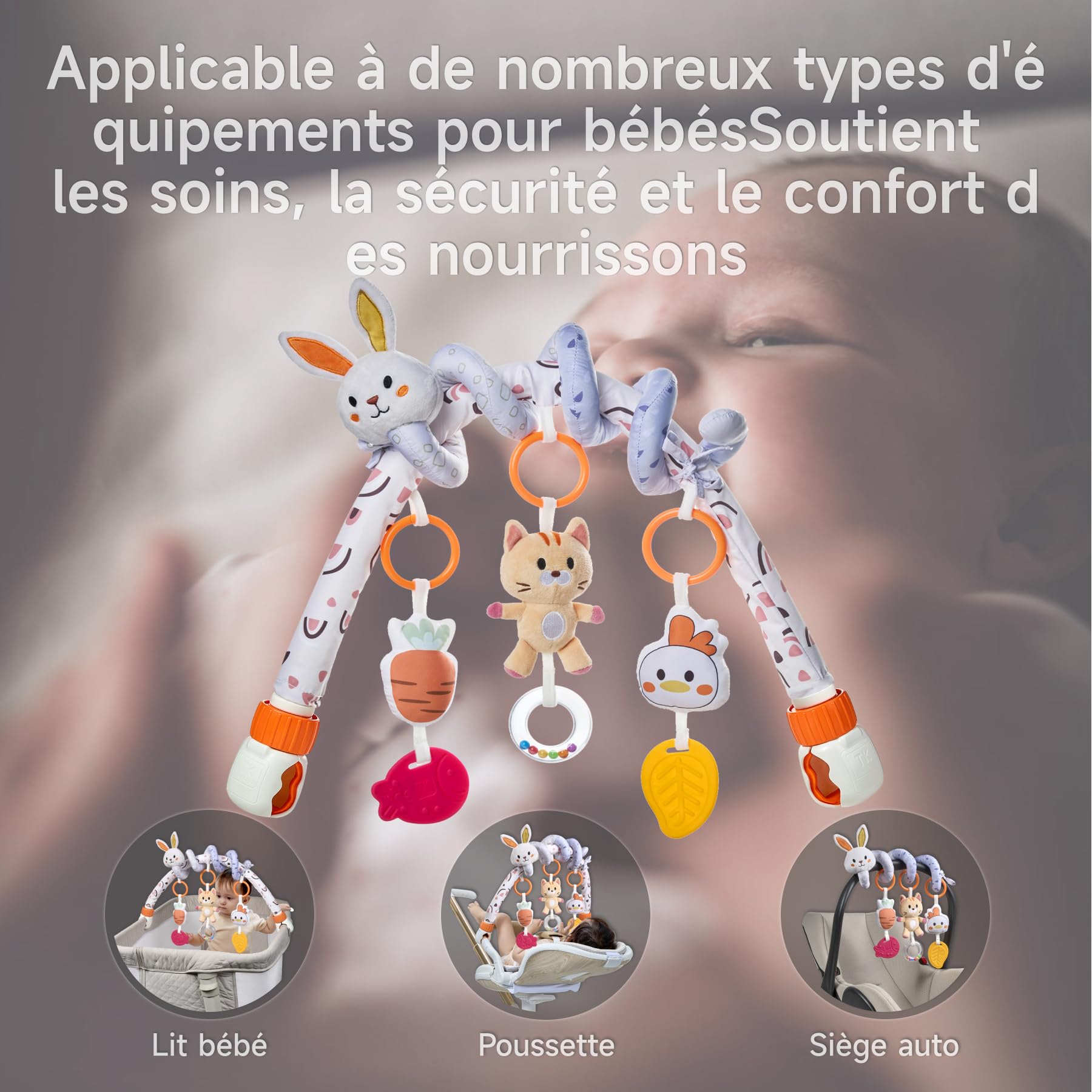 TUMAMA Kids Arche d'éveil Bébé de Poussette Jouet avec Spirale d'activité bébé Jouets Suspendus pour Berceau et Siège Auto pour 0-12 Monios