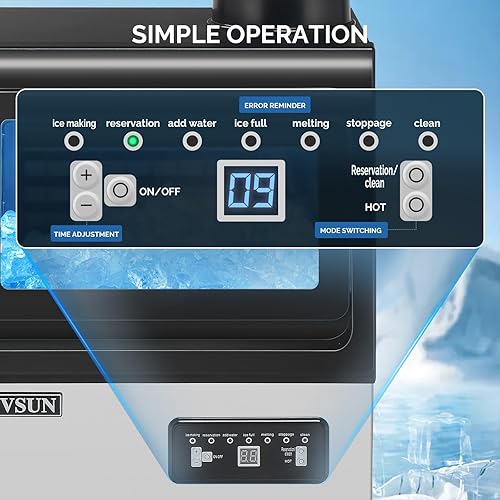 Miniatura 10 de ROVSUN Máquina de hacer hielo comercial de 110 libras24 horas con contenedor de almacenamiento de 24 libras, máquina de hielo independiente para