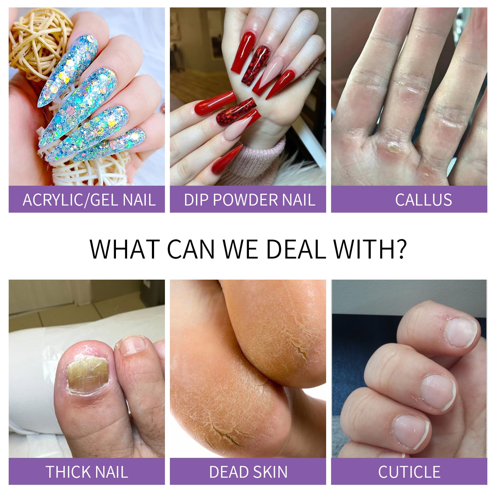 Elektrisches Nagelbohrer-Set für Acryl- und Gelnägel, professionelle schnurgebundene Nagelfeile mit Bits und Schleifbändern, tragbares Maniküre-Pediküre-Werkzeug zum Polieren, Formen, Peeling (lila)