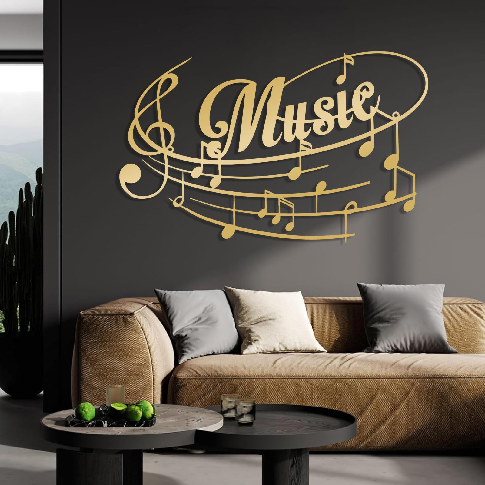 Decoración de Pared de Metal con Notas Musicales de Lujo, partituras con Pentagrama y Grabado Musical, decoración para Sala de Estar/Oficina (Dorado, 135 x 84 cm)