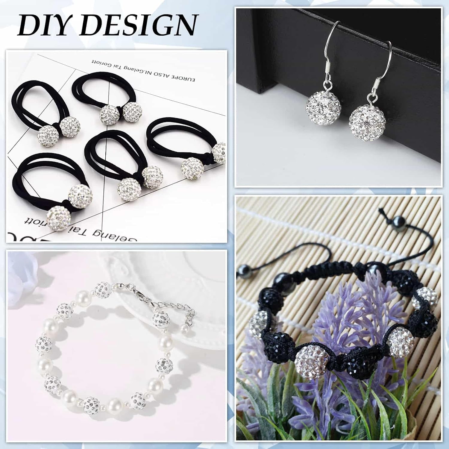 150 Pcs 10mm Rhinestone Beads for Jewelry Making, Sparkle Clay Rhinestone Beads for Bracelet Necklace Earring Jewelry Making (White)