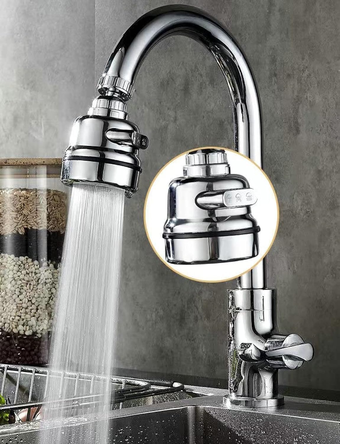 Sink Water Filter Faucet, 360° Rotating Faucet Filter Kitchen Tap Water Saving Tap Water Regulator Filter Sprayer,Home Kitchen Faucet Accessory,Anti-Splash Tap Aerator Faucet Nozzle with 3 Modes
