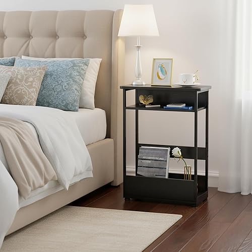 Miniatura 5 de Mesa auxiliar estrecha, mesa auxiliar delgada de 3 niveles con estante de almacenamiento, moderna mesa auxiliar delgada para espacios estrechos y