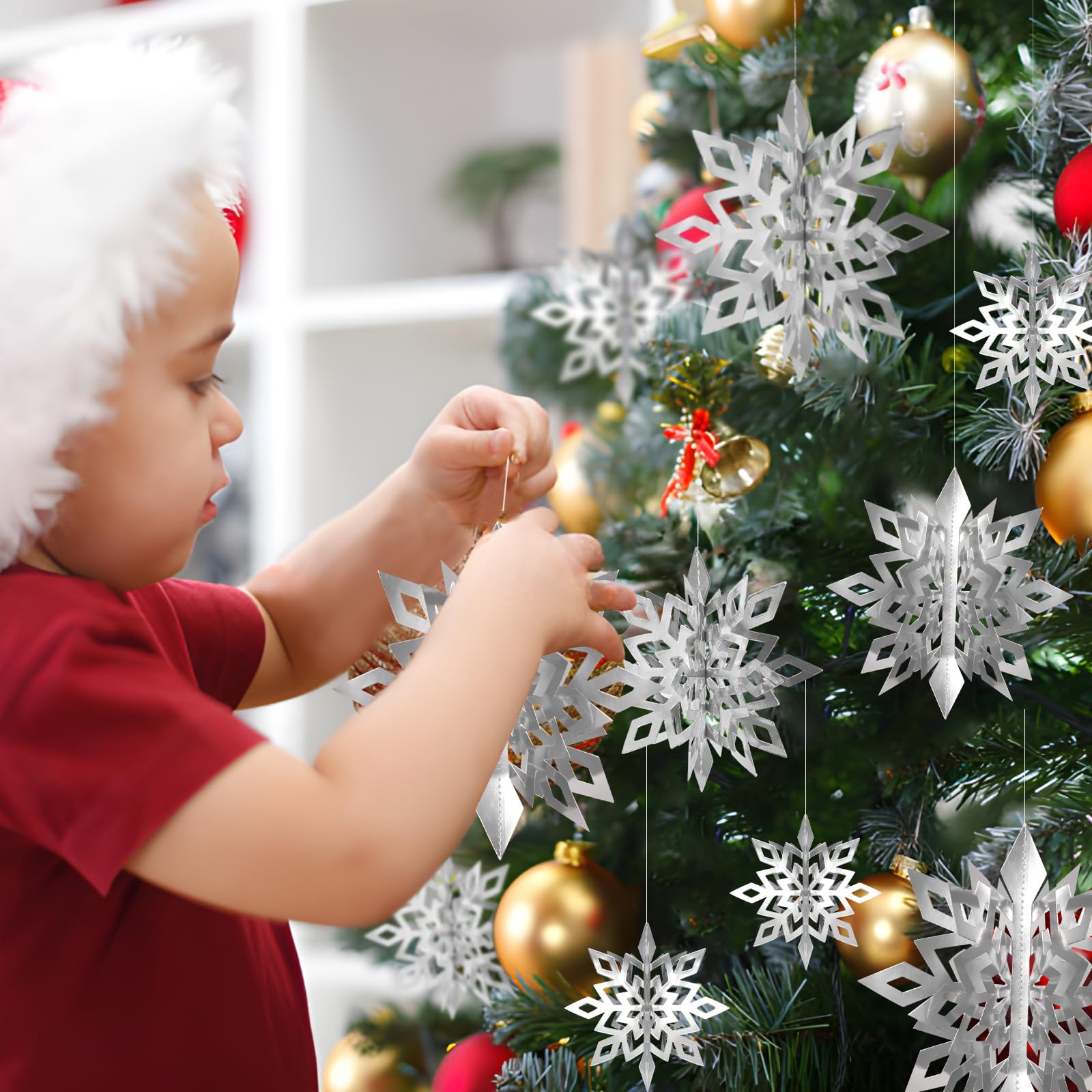 Lot De 12 Décorations D'hiver à Suspendre En Forme De Flocons De Neige Argentés 3D Pour Noël, Hiver, Pays Des Merveilles, Vacances, Nouvel An