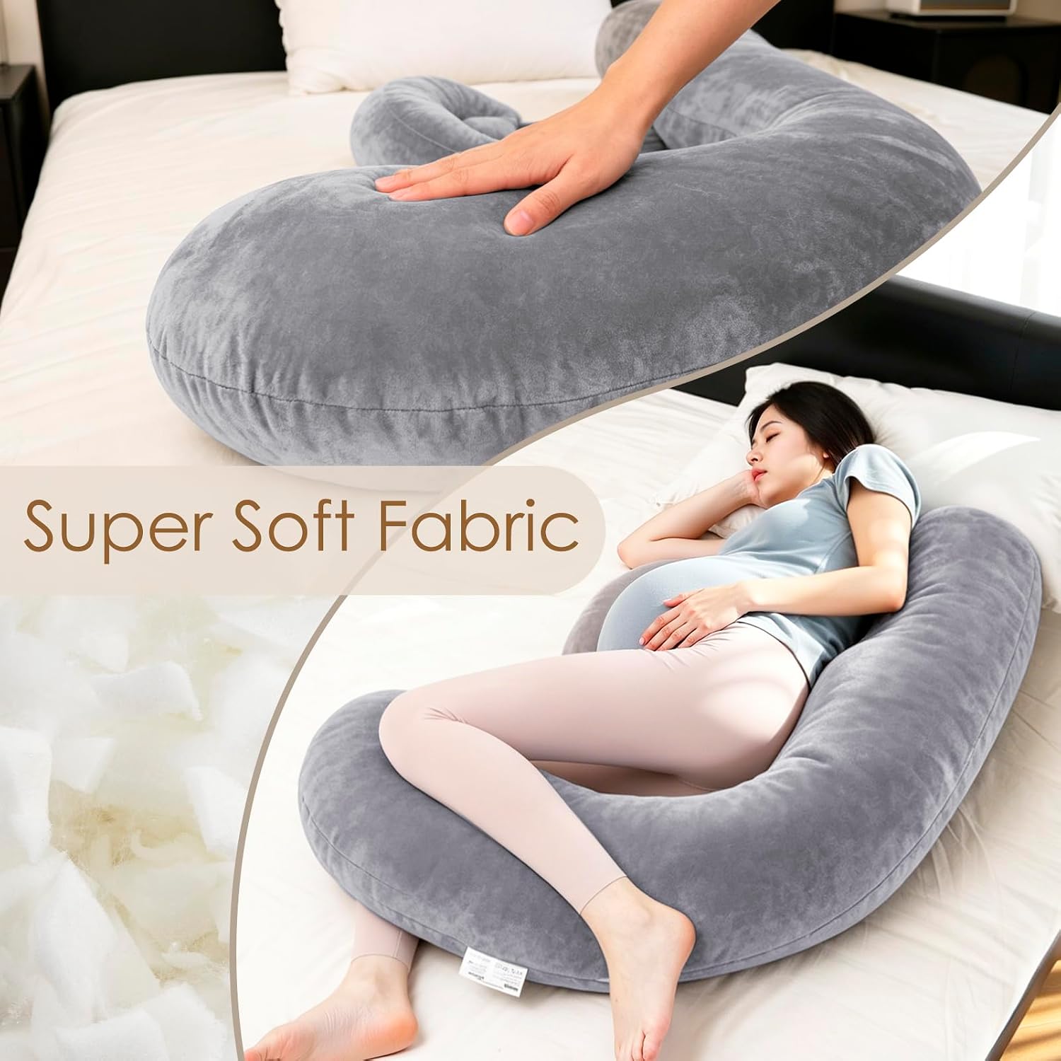 Chilling Home Memory Foam Pregnancy Pillow, F Shaped Maternity Pillow, Adjustable Pregnancy Wedge Pillow with Full Body Support for Back, Belly, Hips, Legs, Pregnant Pillows for Side Sleeping, Velvet