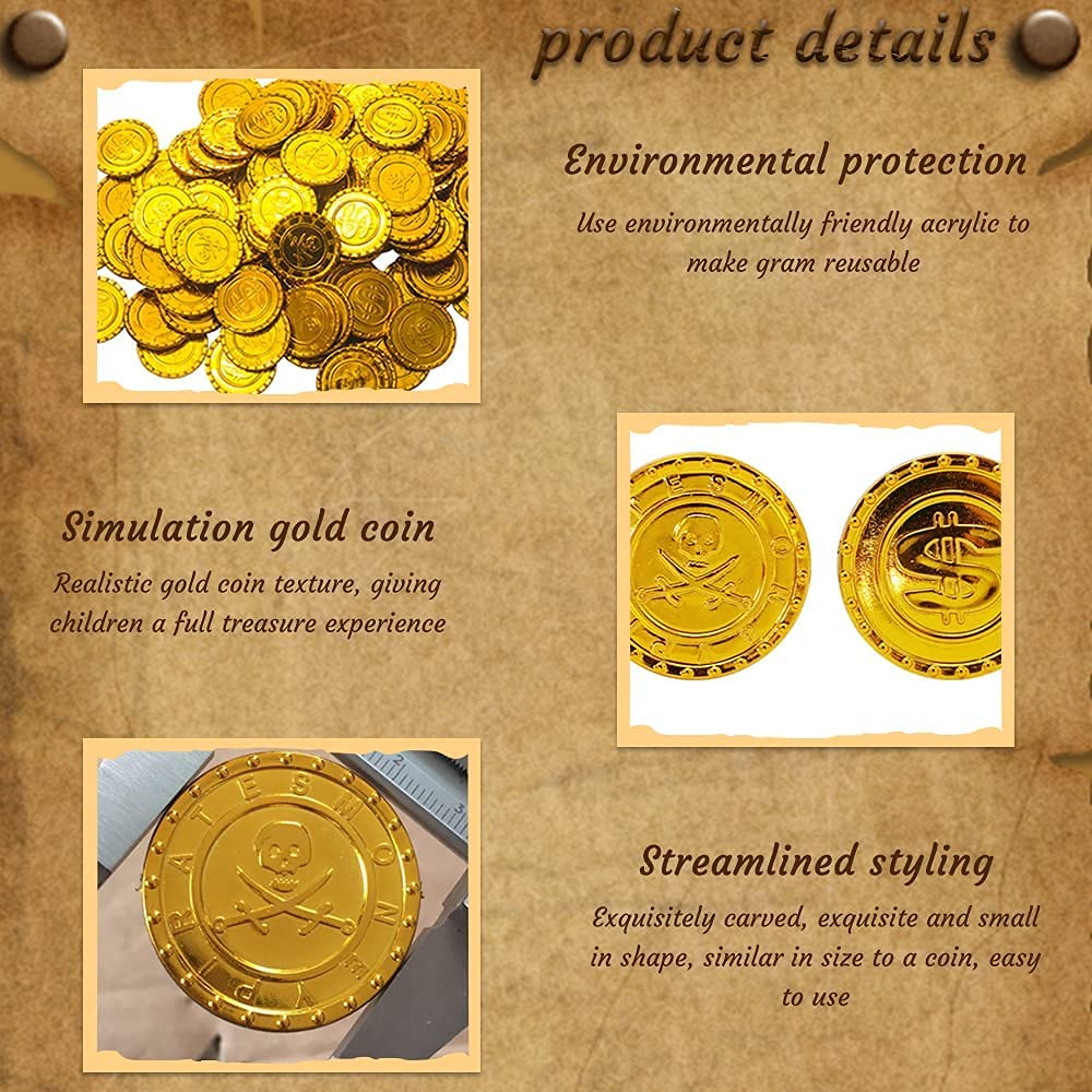 JOYIN 288 Monete Oro Finte Gioielli Gemme Pirati di Plastica Caccia al Tesoro dei Pirati Confezione Regalo Bomboniera. (144 Monete + 144 Gemme