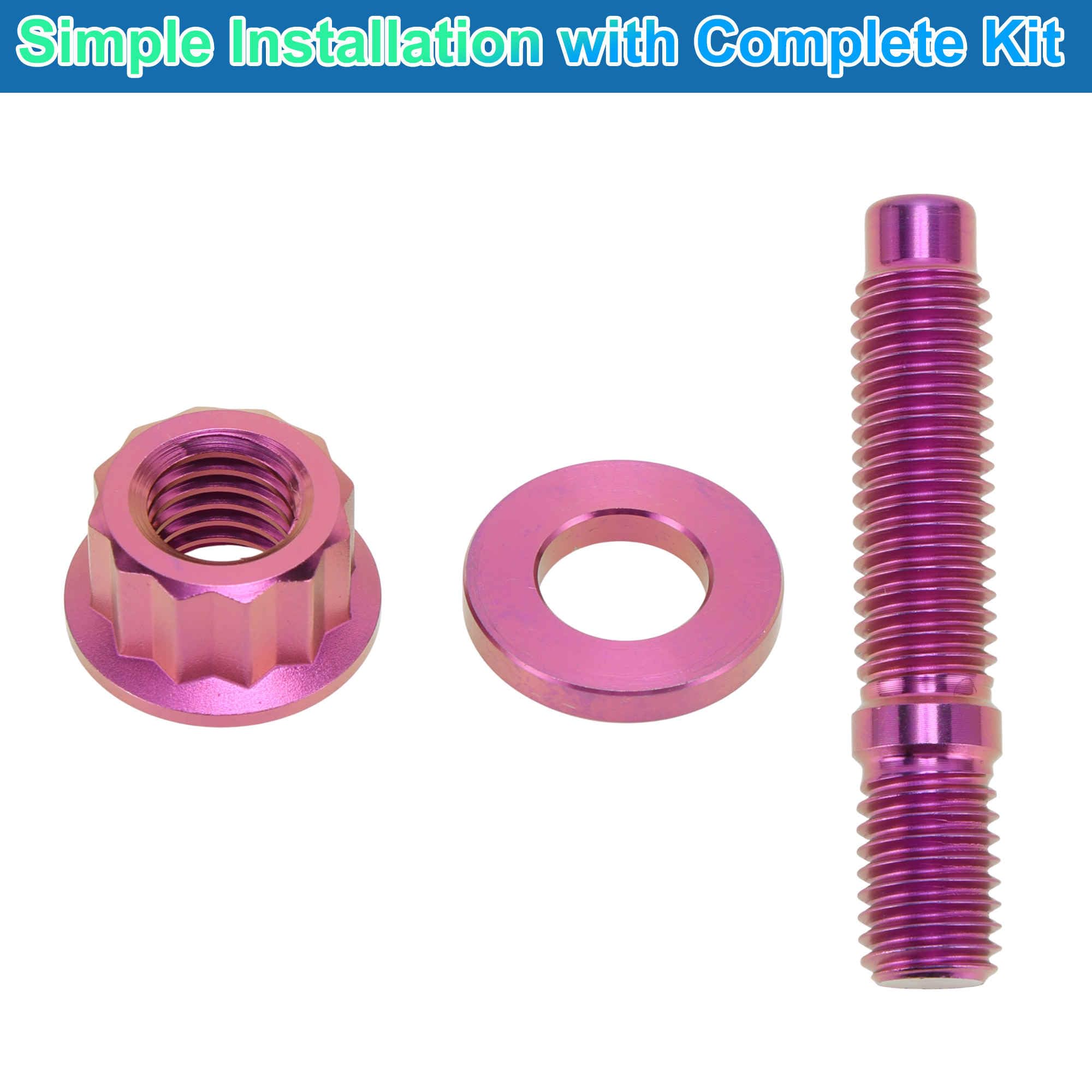 12 Set Bulloni Per Collettore Di Scarico In Lega Di Titanio M10 X 54mm Passo 1.5 Kit Bulloni Per Collettore Di Scarico Dadi Rondelle Viola