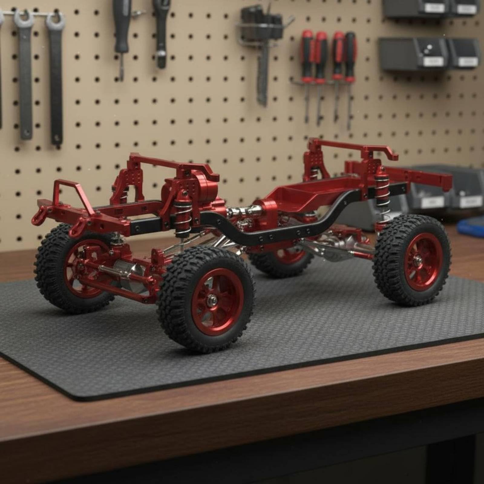 Chasis de Coche RC Metálico Bastidor Armazón Marco con Aleación de Aluminio y Transmisión Completa de Metal Ejes Diferenciales Preensamblado Adecuado, Rojo