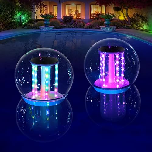Luces flotantes para piscina, luces solares RGB que cambian de color que flotan, luz de piscina impermeable IP68, luz flotante solar de marquesina