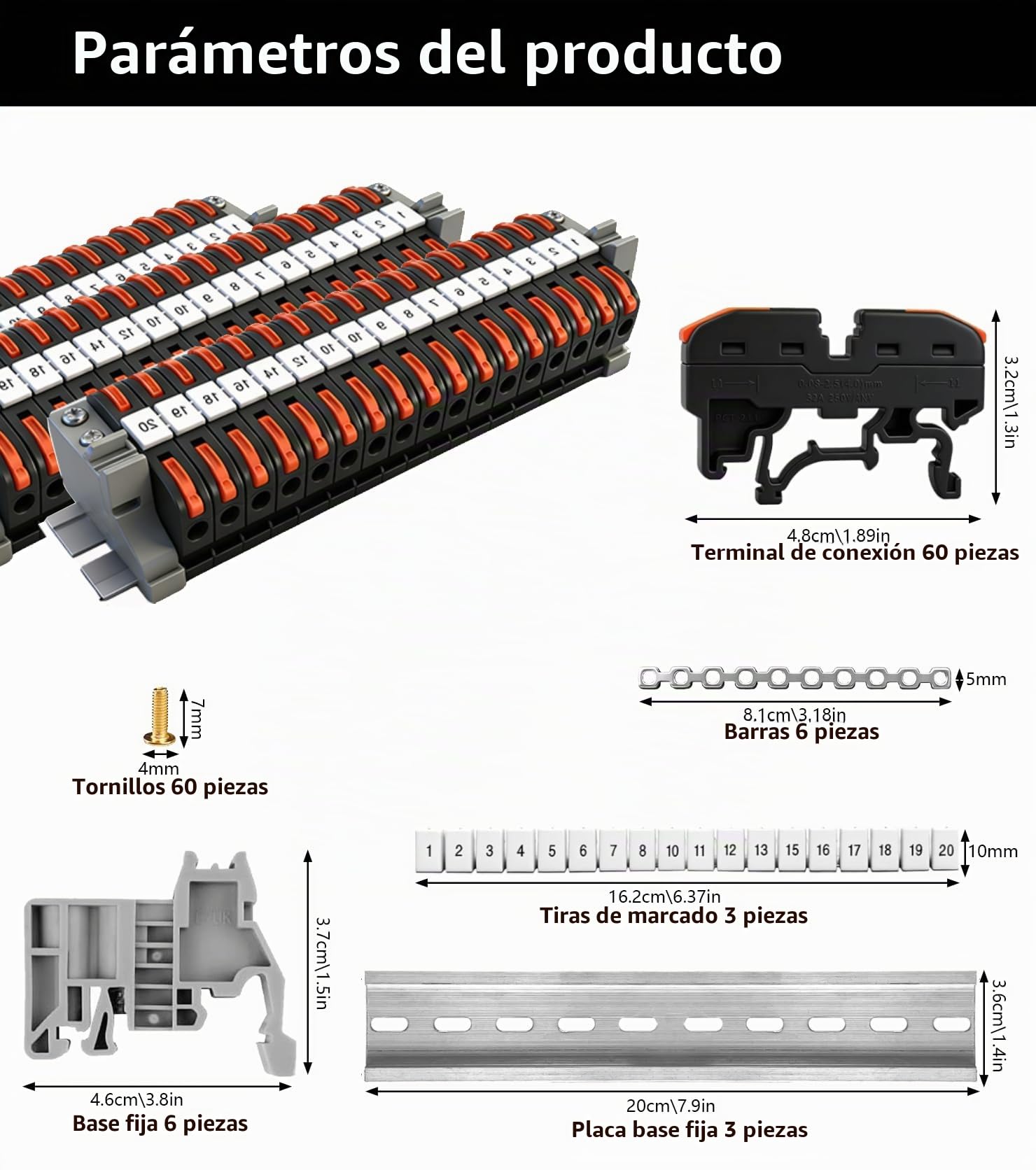 60 terminales de conexión bornes carril din 0,08 – 4 mm², PCT-211 terminales eléctricos enchufables,clemas electricas rapidas, bornes de conexion carril din para cableado rápido