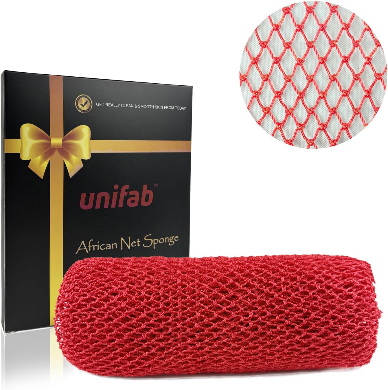 Unifab African Net Sponge Authentic Real African Exfoliating Net Bath Sponge Wash Cloth Exfoliating Washcloth African Net Cloth Body Scrubber for Shower Red