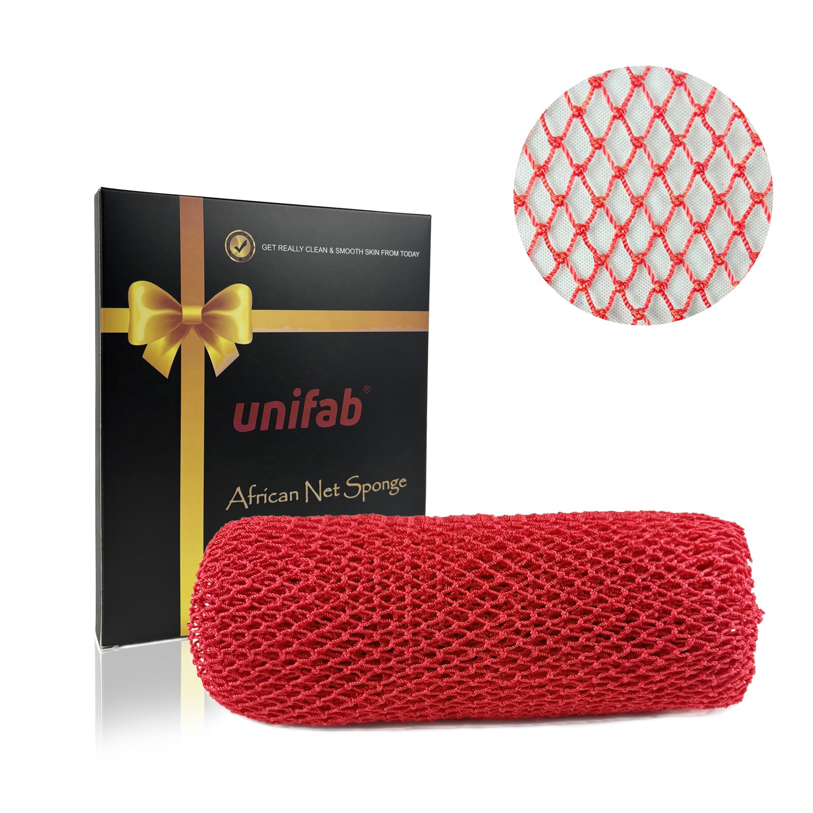 Unifab African Net Sponge Authentic Real African Exfoliating Net Bath Sponge Wash Cloth Exfoliating Washcloth African Net Cloth Body Scrubber for Shower Red
