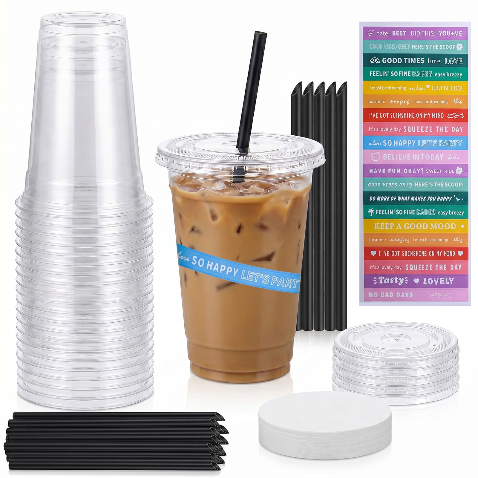 100pcs 16oz Reusable Clear Cups with Lids Smoothie Cups, Clear Cold Drinks Plastic Cups Perfect for Iced Coffee, Tea, Smoothie, Ice Cream, Milkshakes, etc., Fits Most car Holders