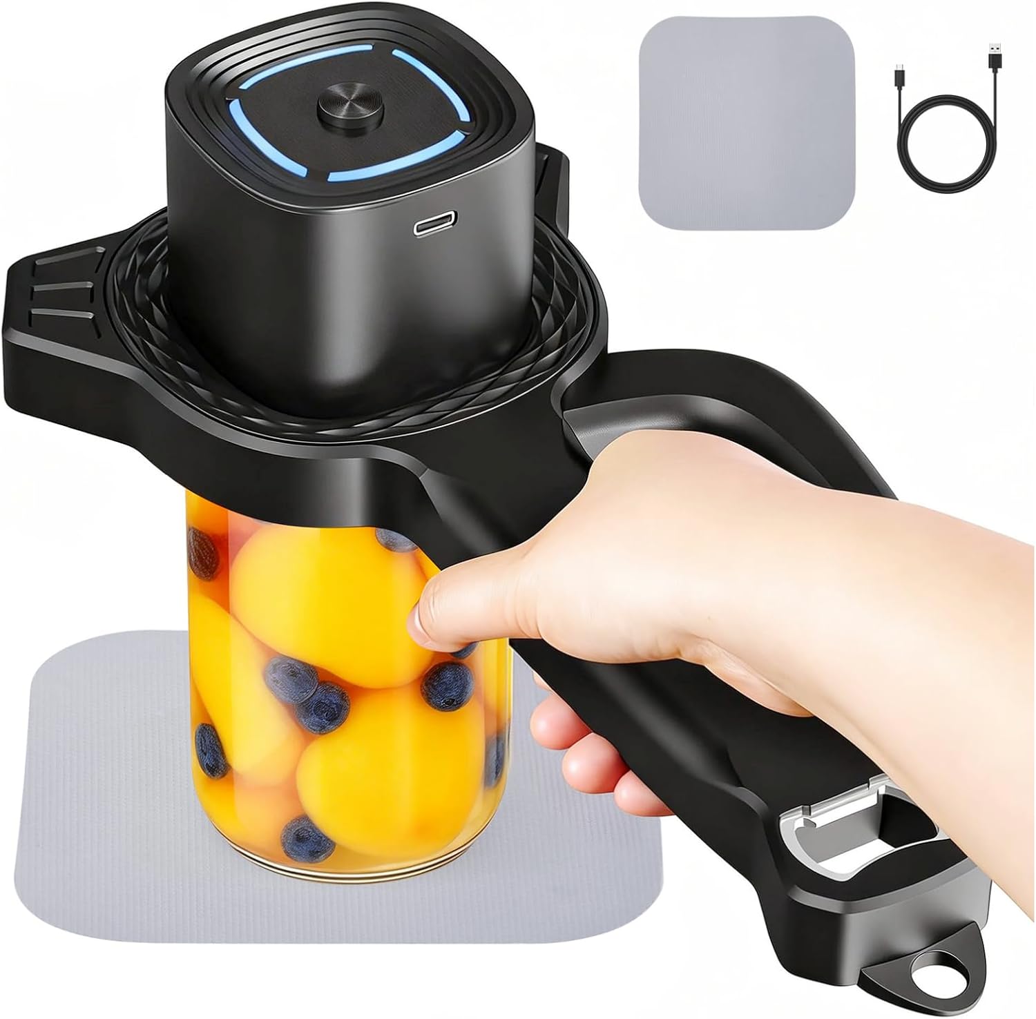 AMOSA Electric Jar Opener with Gripper Pad, Auto-Tighten & Manual Twist Jar Lid Opener, Lid Opener & Bottle Opener for Seniors, Arthritis Sufferers, Weak Hands