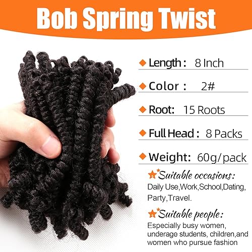 Miniatura 2 de 8 paquetes de cabello corto de ganchillo pretrenzado estilo Bob Spring Twist de 8 pulgadas, cabello rizado de ganchillo preanudado para niños,