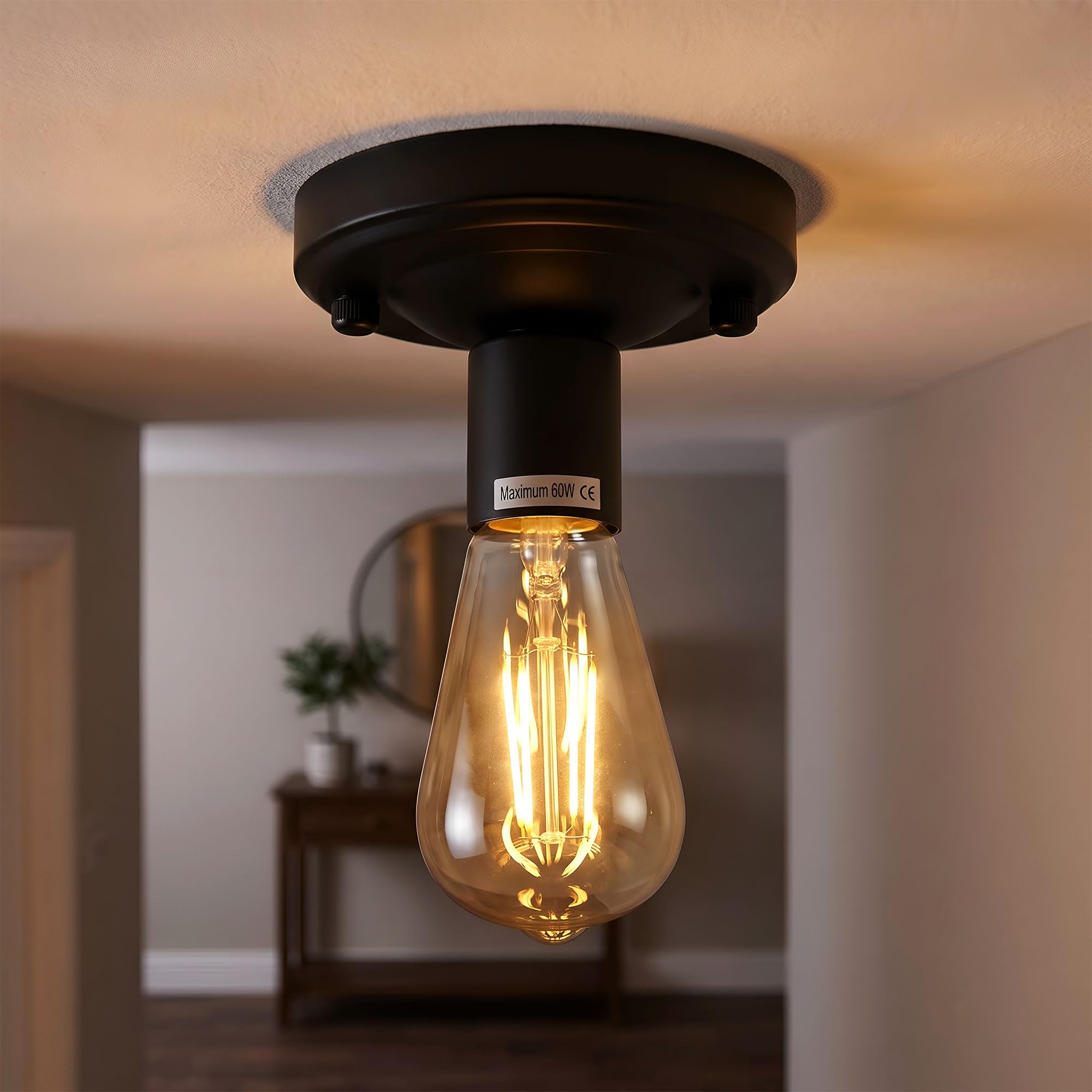 - Ledsone Black Inner Gold Single Industrial Retro Pendant Light Adjustable 195Cm Cord E27 Bulb Base 60W