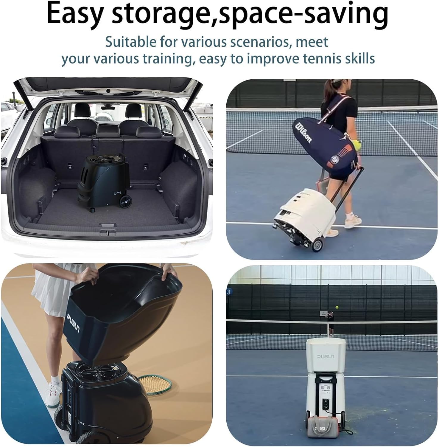 PT-Smart Tennis Ball Machine: 100+ Ball Capacity, 4-6 Hours Battery Life, External Battery, Multifunctional with Intelligent Remote Control and Automatic Ball Feeding, for Beginners Red