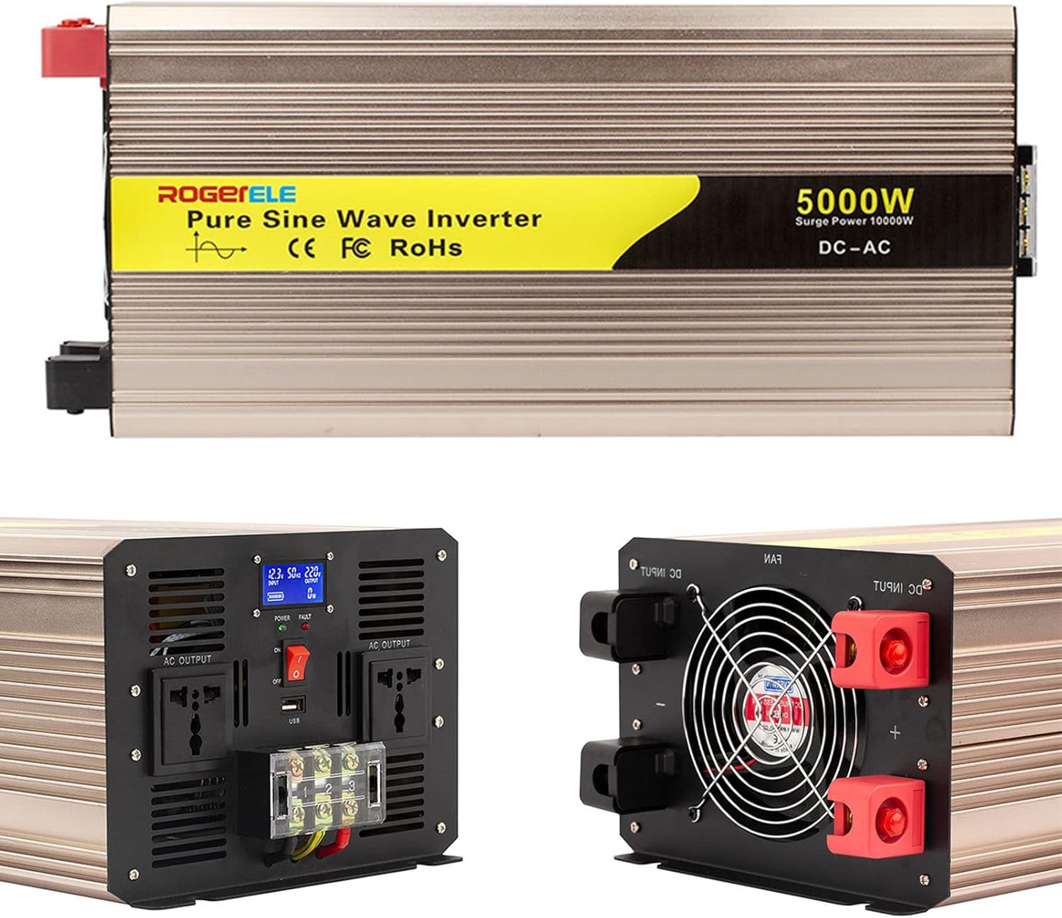 Power Inverter 10000W(Peak Power) DC 12V 24V to 110V 220V AC Car Inverter Converter