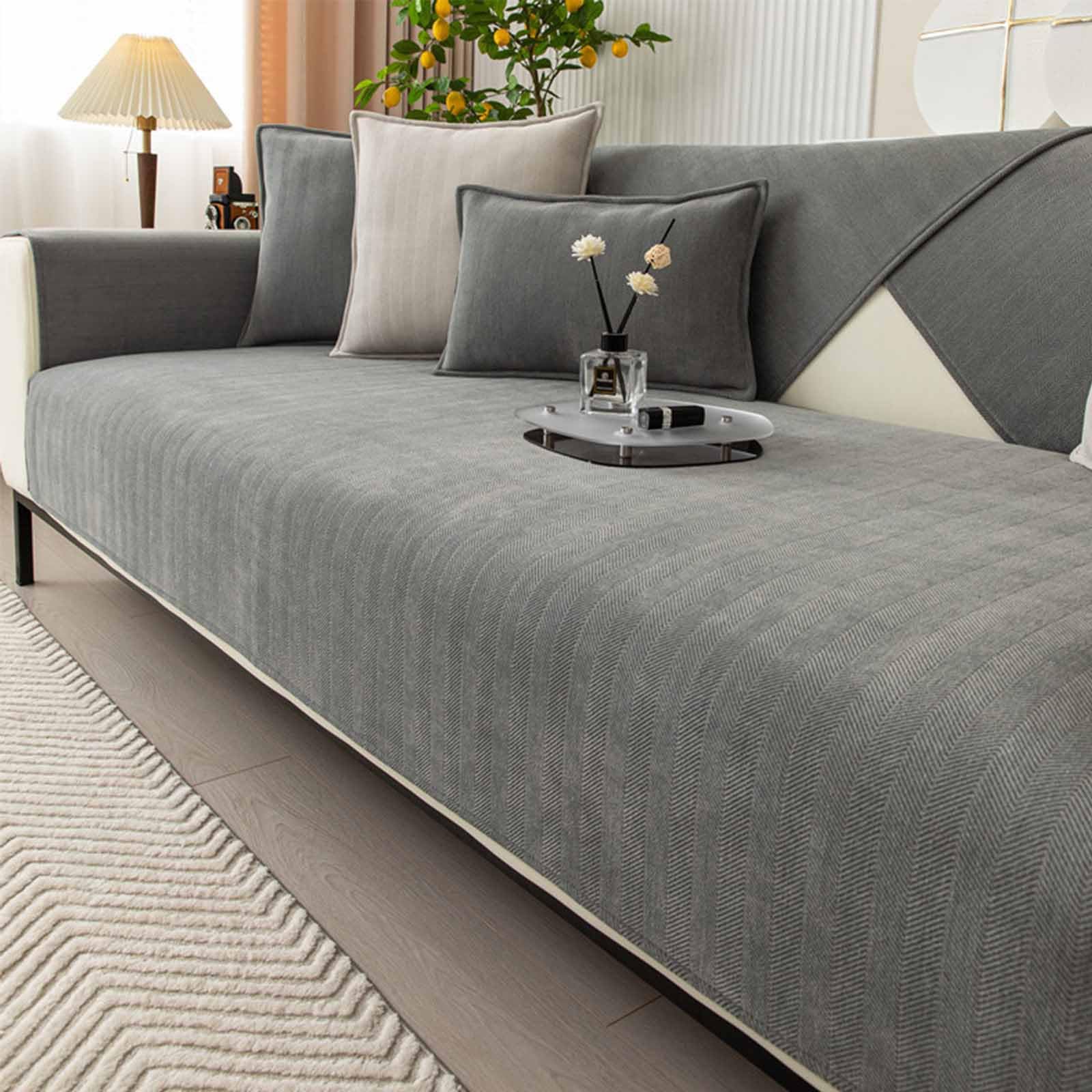 Funny Fuzzy Sofa Cover Copridivano 3/4/2 Posti con Penisola,Copridivano Angolare con Penisola Antiscivolo Magnetico, Herringbone Chenille Fabric Furniture Protector Sofa Cover(B3,110x180cm)
