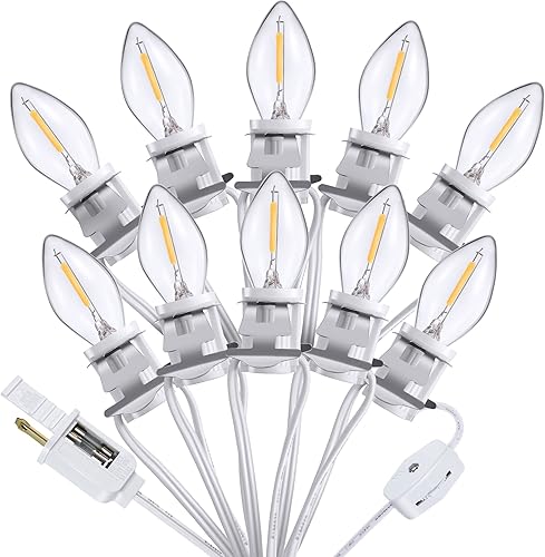 Hohean Meonum - Cable de accesorios con 10 bombillas LED, cable de luz C7 de aldea navideña con dos fusibles de repuesto, cadena de luces de molde