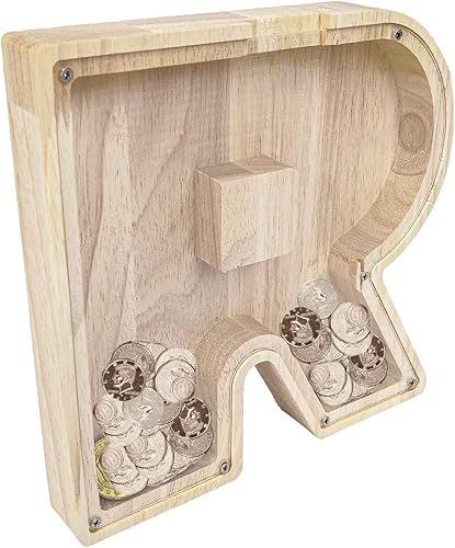 FixtureDisplays Nombre inicial de madera personalizada de 7 pulgadas de alto, letra de madera para niños, alcancía con nombre personalizado, banco