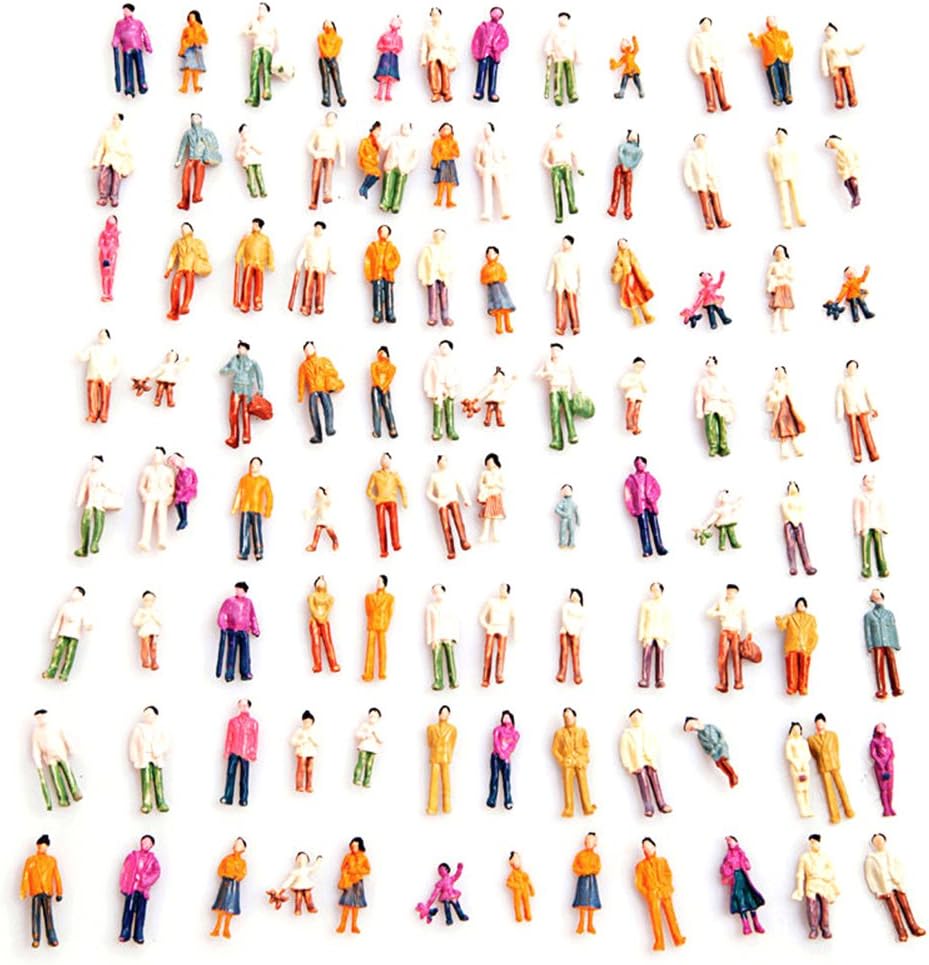 100 Pcs HO Scale Models People Set, Liangxiang 1:100 Scale DIY Resin Colorful Painted Mixed Seated and Standing People Figures Models Train Park Street Passengers Sitting Pose - HO TT (100 PCS)