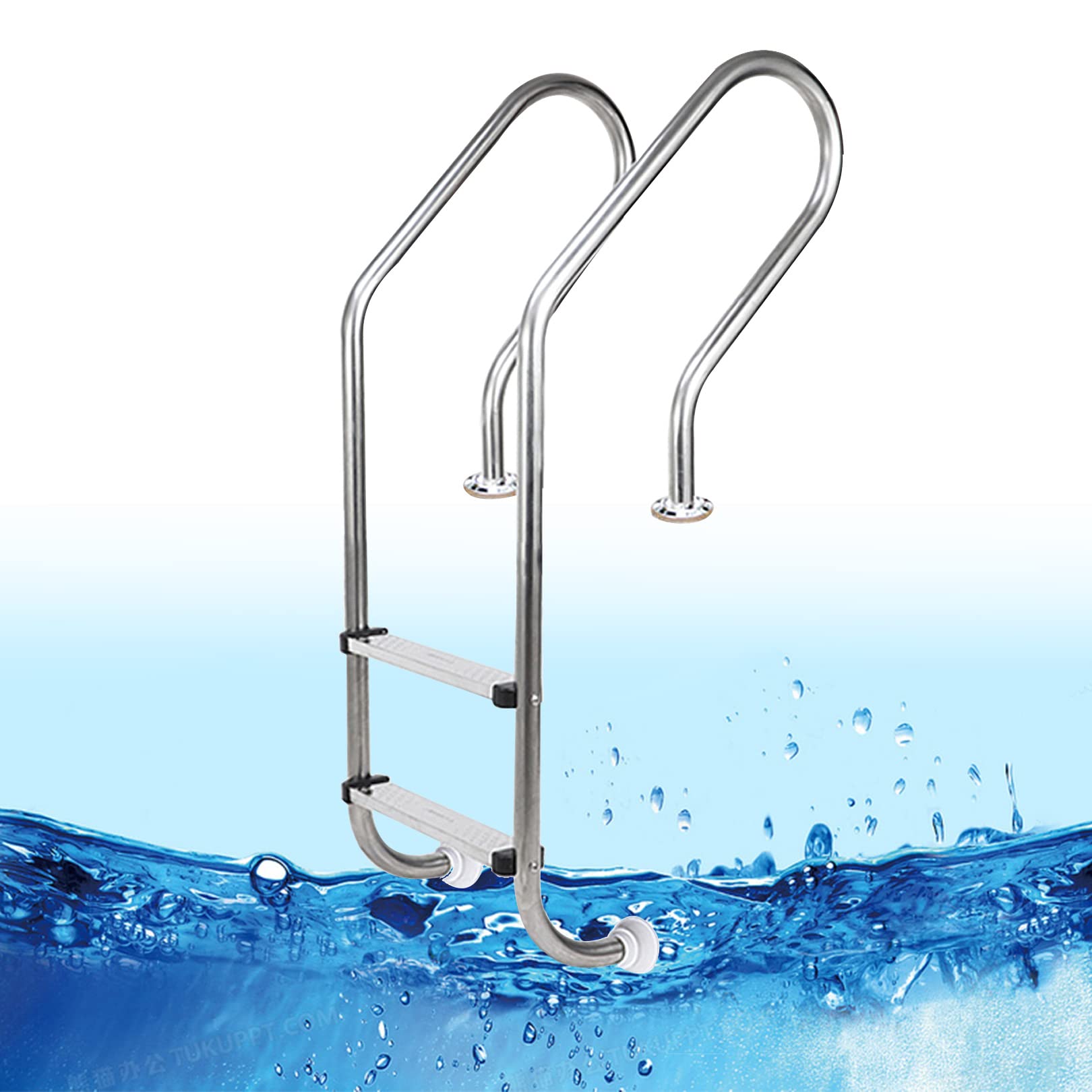 Main Courante de Piscine Échelle de Piscine Robuste à 2 marches, échelle d'escalade Facile à Installer avec pédale antidérapante pour piscines privées et Grandes Tube INOX