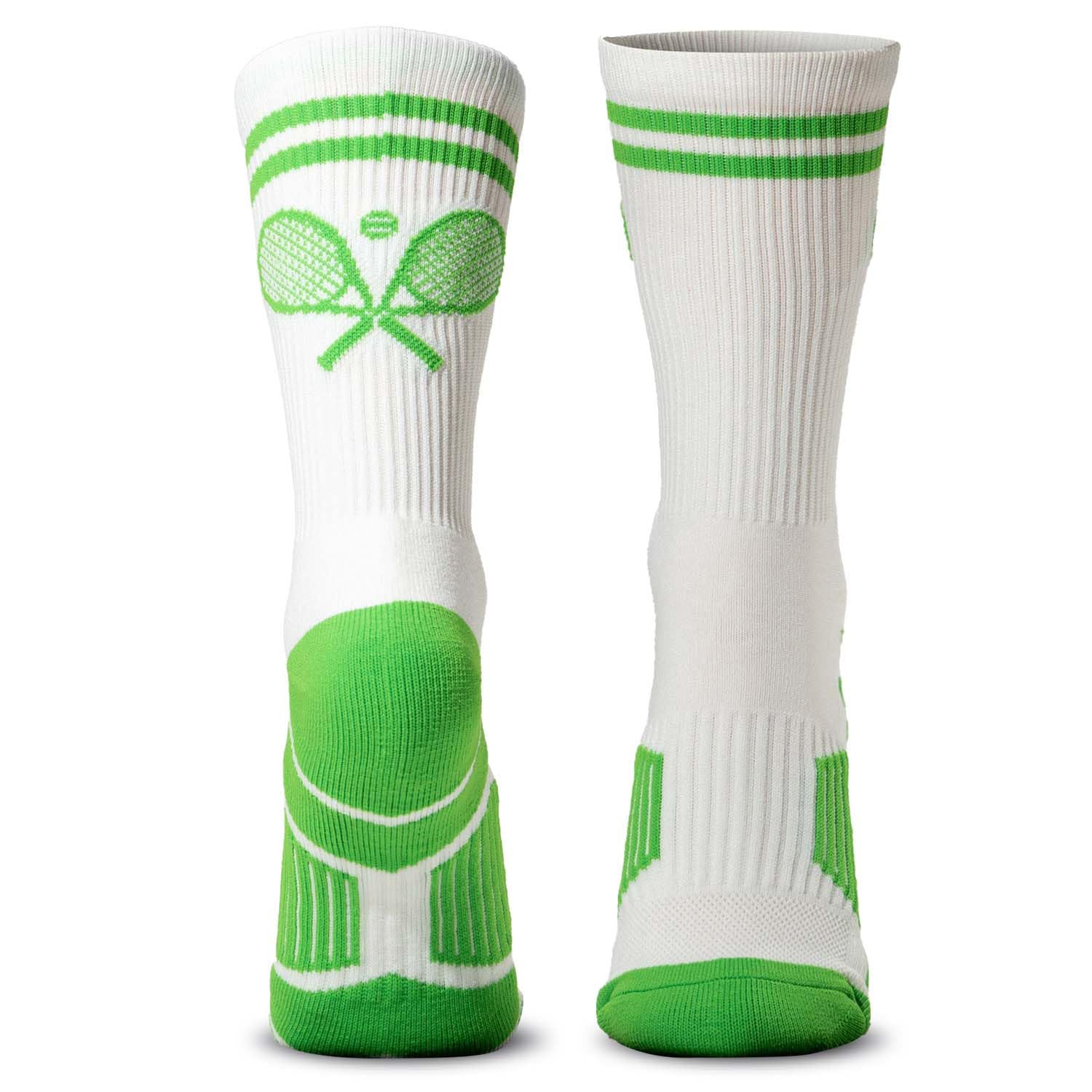 ChalkTalkSPORTS Tennis Performance Crew Socks - Crossed Racquets - Youth & Adult - Multiple Colors - Tennis Mid-Calf Socks