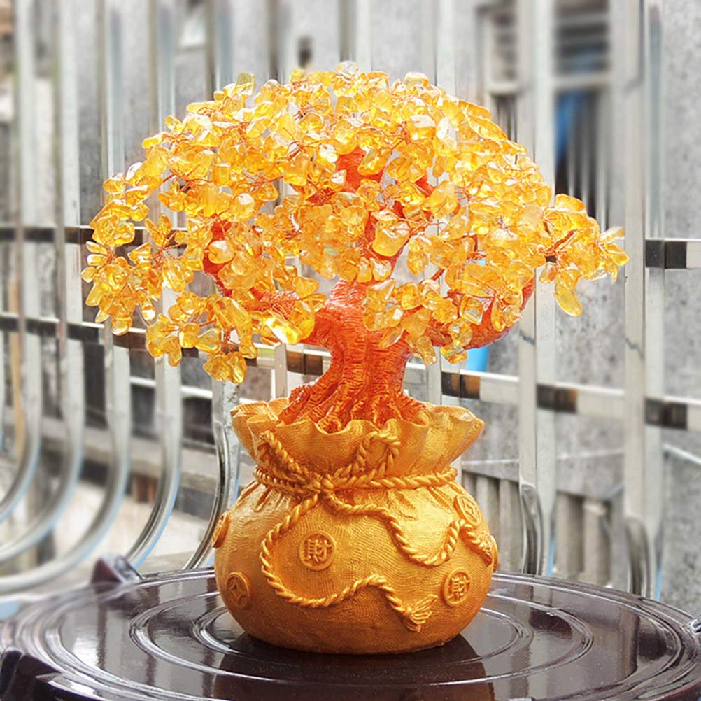 Garneck Feng Shui - Albero portafortuna in oro con cristallo portafortuna, per ufficio, casa, regalo di prosperità