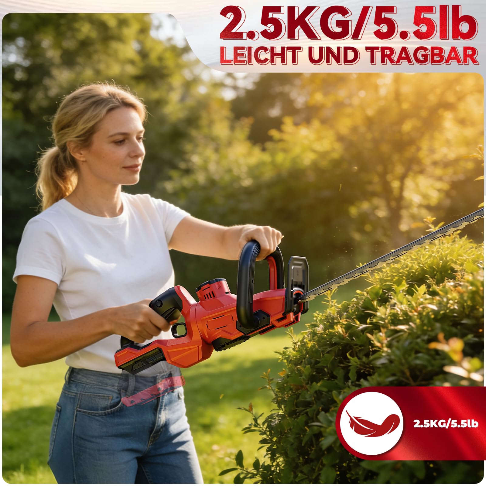 Akku-Heckenschere, für Makita 18V Akkus, Lange Heckenschere (ohne Akku) | Bürstenloser Motor, 52 cm Schnittlänge, 14 mm Zahnabstand, 270° drehbarer Kopf, Inklusive Reinigungspinsel