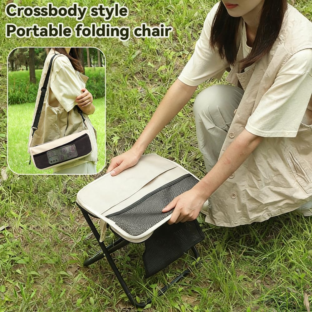 2 Pack Portable Folding Stools, Collapsible Backpack Stool with 3 Storage Pouches, Camping Chair Outdoor Seats Foot Rest, Ultralight for Hiking, Fishing, Camping, Festivals, Large 13"x10.62"x12.2"