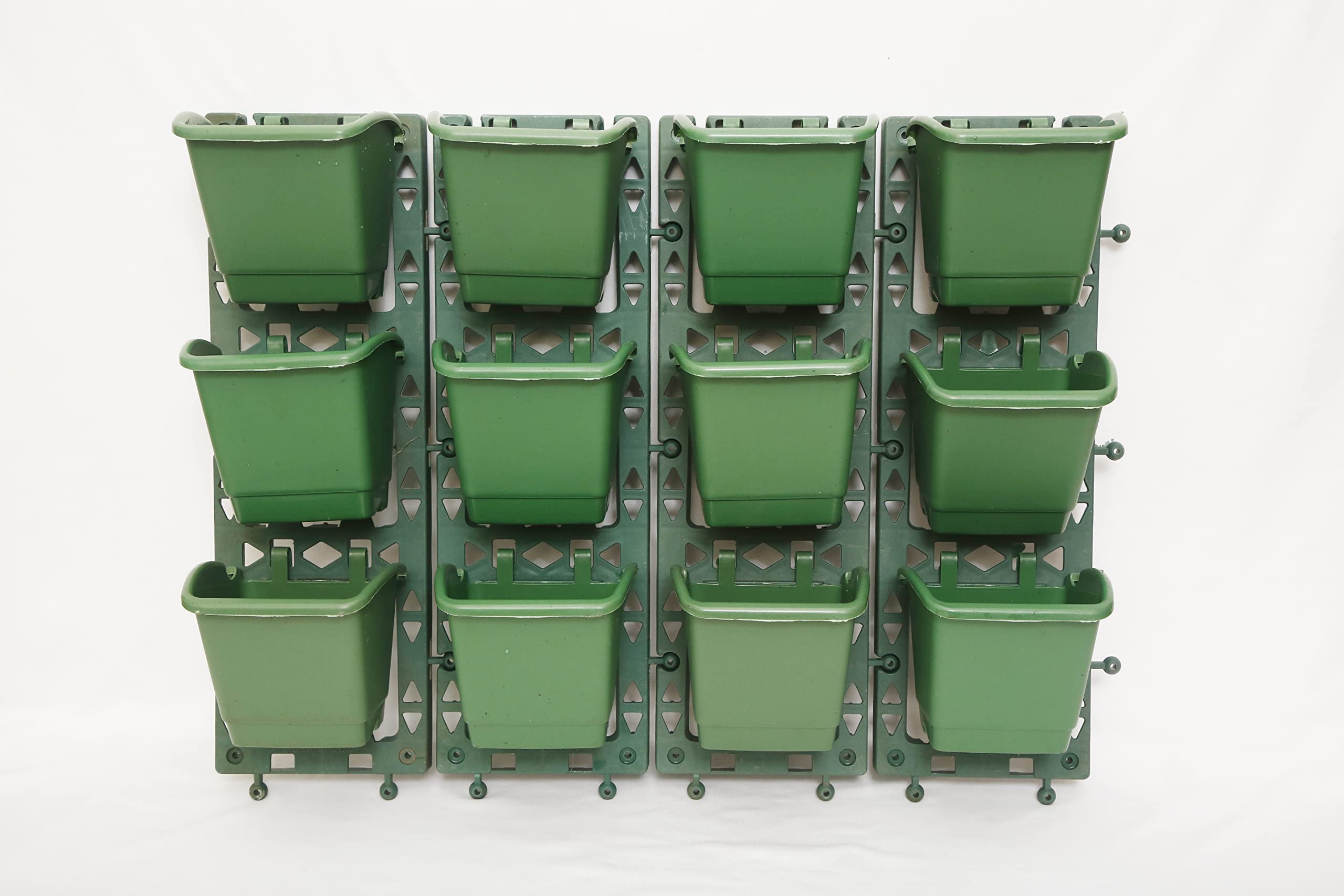 Bio Blooms Agro India Pvt.Ltd. M2 Model Vertical Wall Hanging Garden Pots| 4 Panel & 12Pots | Green Color | Outdoor Use & Indoor Use