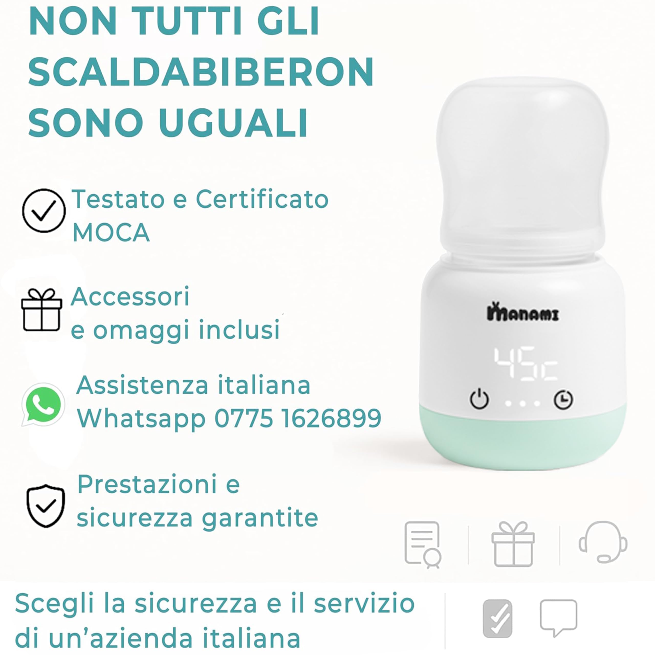 Scaldabiberon Portatile per Neonato e Viaggio MANAMI® – Senza Fili, USB Ricaricabile 10.000 mAh – Riscalda in 2 Minuti, Timer 6 Impostazioni e Mantenimento Calore – Compatibilità Universale