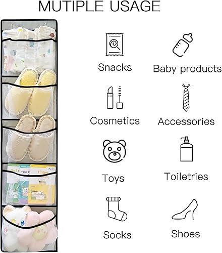 Miniatura 4 de Estantes colgantes sobre la puerta, organizador de almacenamiento para armario con 5 bolsillos de malla, organizador para dormitorio, baño, 2