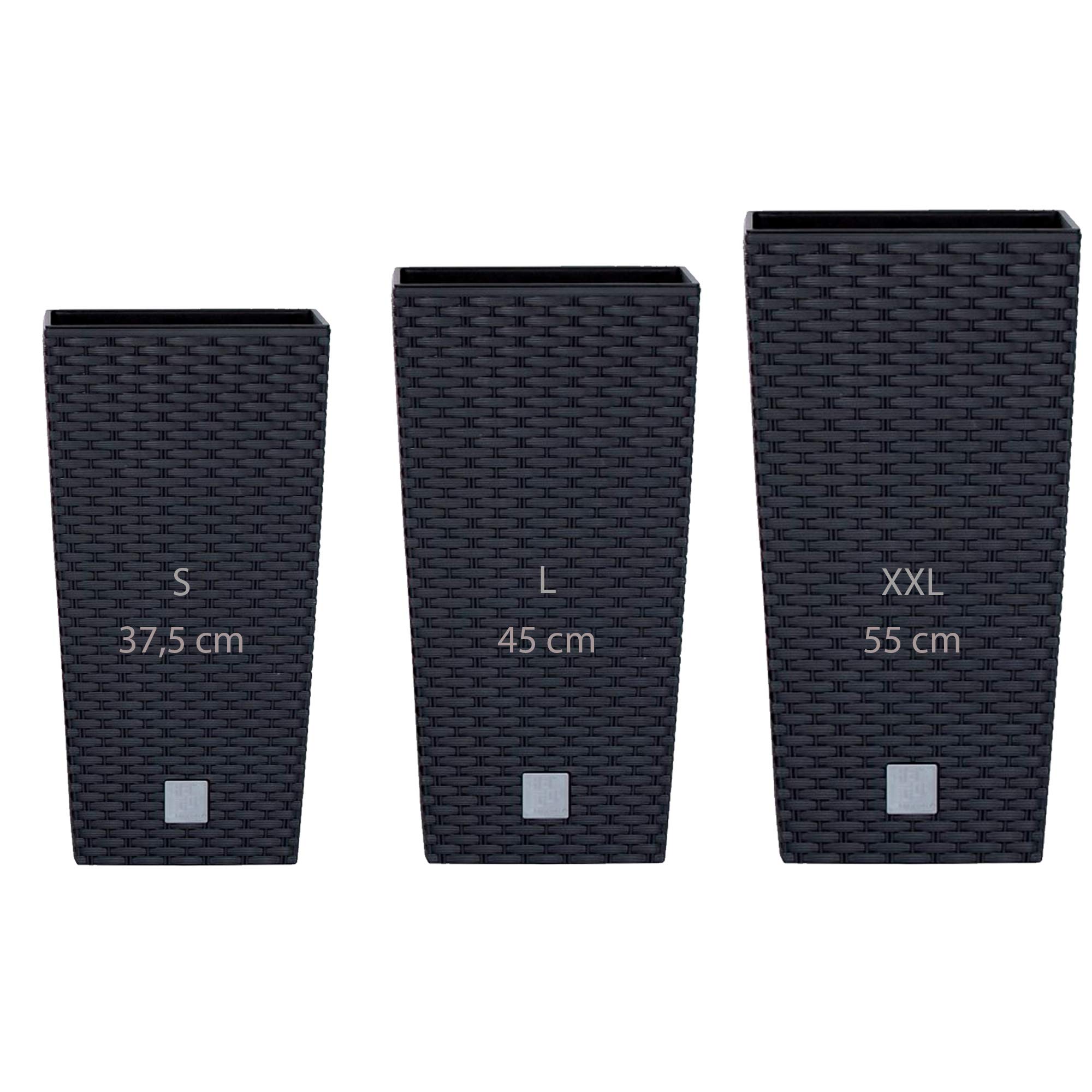 PACK DA 3 VASI IN PLASTICA ALTA PROSPERPLAST 11,4x19x35 CM RATO QUADRATO IN COLORE ANTRACITE CON SERBATOIO