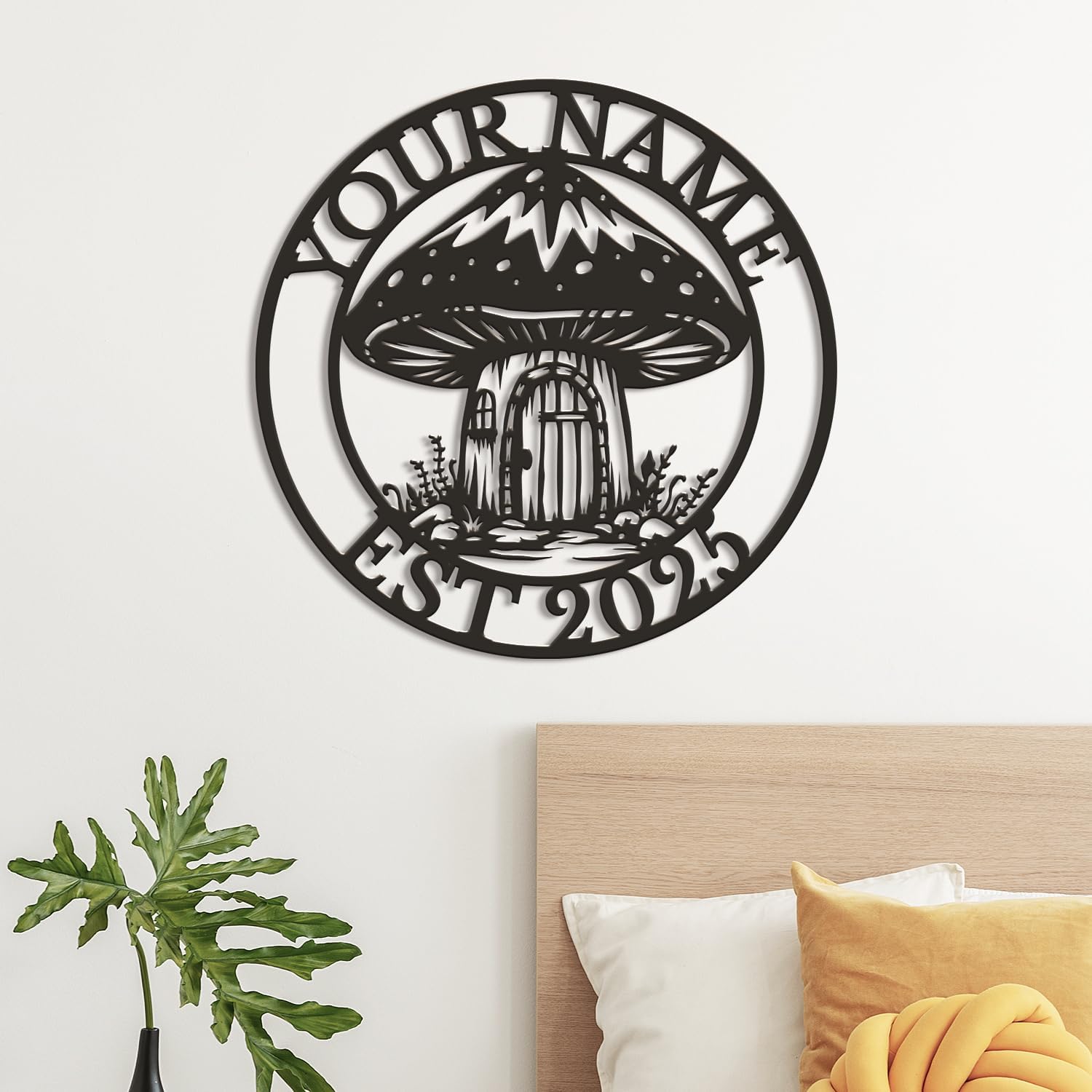 Personalized Mushroom Metal Wall Art - Custom Garden Name Sign for Porch, Cottage & Nature-Inspired Room Decor (Style-1)