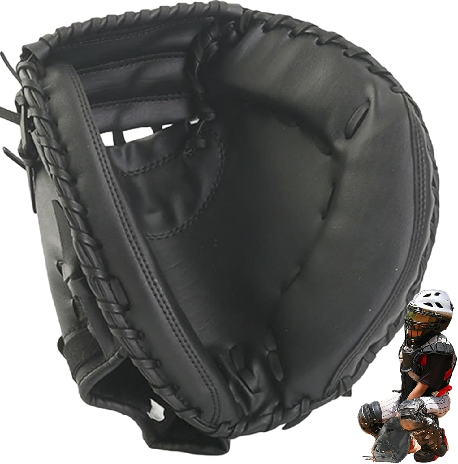 Wear-Resistant PU Leather Thickened Baseball Mitt, Catchers Mitt, Adult, Shock Absorption Left Hand Catcher's Glove for School Local City Parks, Catcher's Mitts