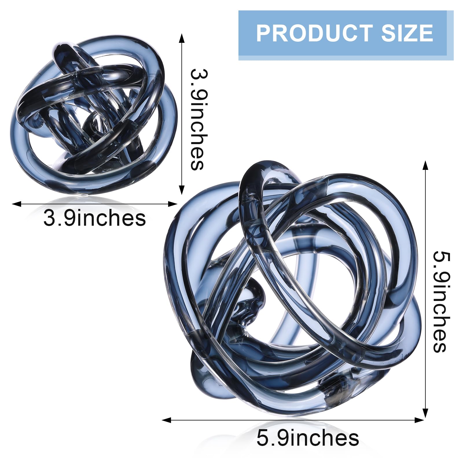 Tioncy 2 Pcs Decorative Ball Glass Knot Decor 3.9''/5.9'' Large Orbit Glass Ball for Shelf Accents Tabletop Centerpiece Abstract Decoration for Room Living Room Modern Art Sculpture(Teal)